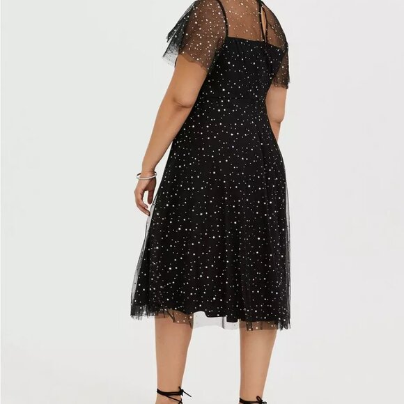 Torrid Special Occasion Black Mesh Iridescent Star Midi Dress - Picture 2 of 8